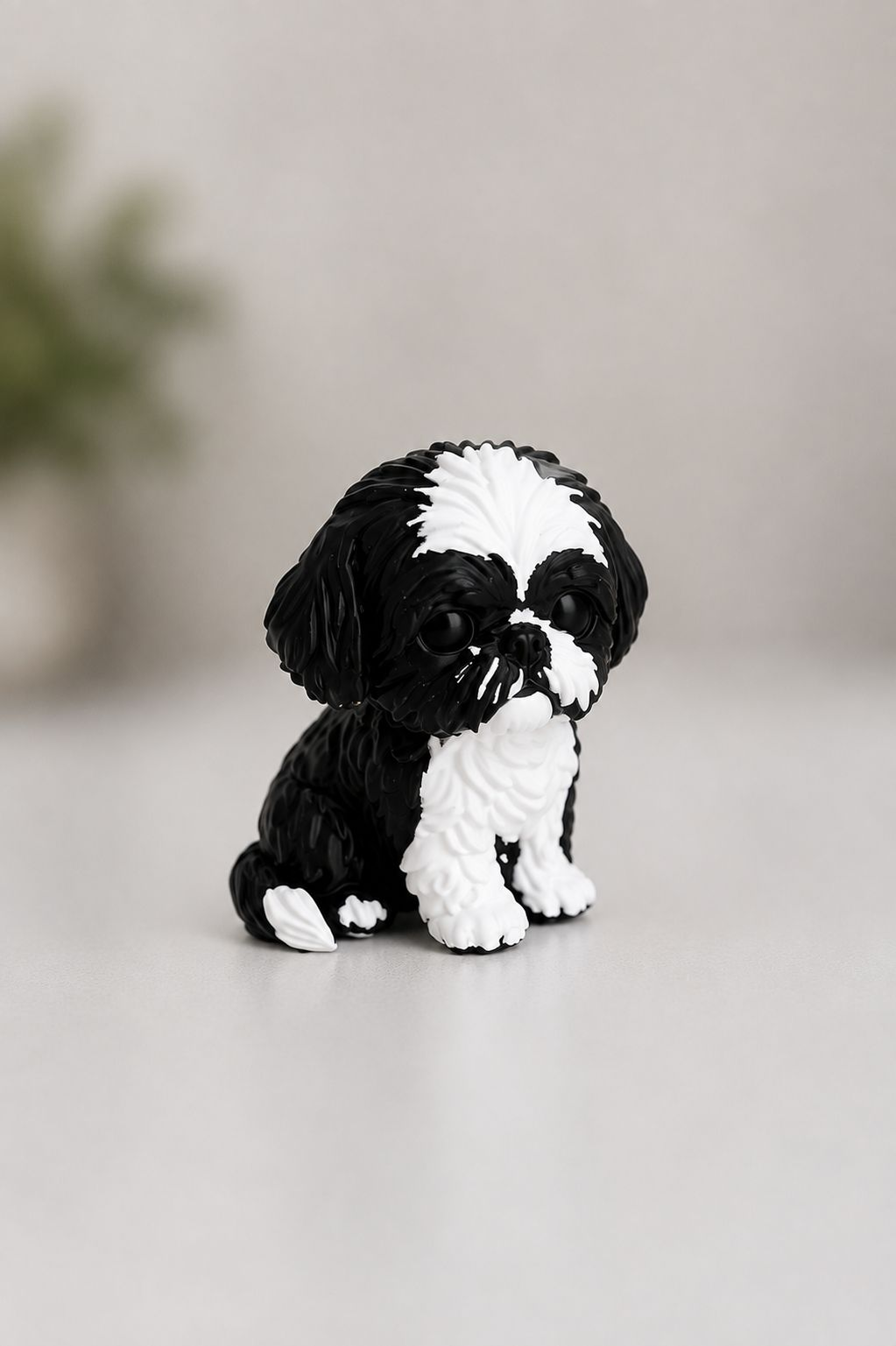 Quatro miniaturas Woofy lado a lado sobre uma superfície clara